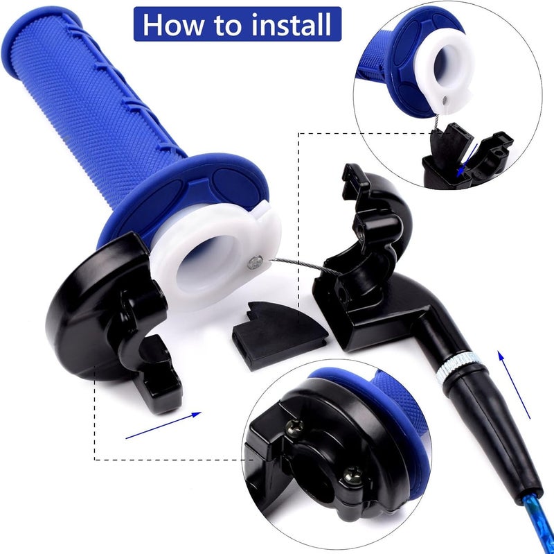 Riyitauto 7/8 22mm Throttle Handle Grips Cable Clamp On Off Switch for 50cc 90cc 110cc 125cc 200cc 250cc 4-Stroke Quad ATV Mini Bike Dirt Bike Pocket Bike with Soft Rubber Handle (Blue) - Image 4